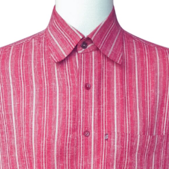 Banjara Dark Red and Taupe Stripe Men's Button Up Shirt - Picture 7 of 8
